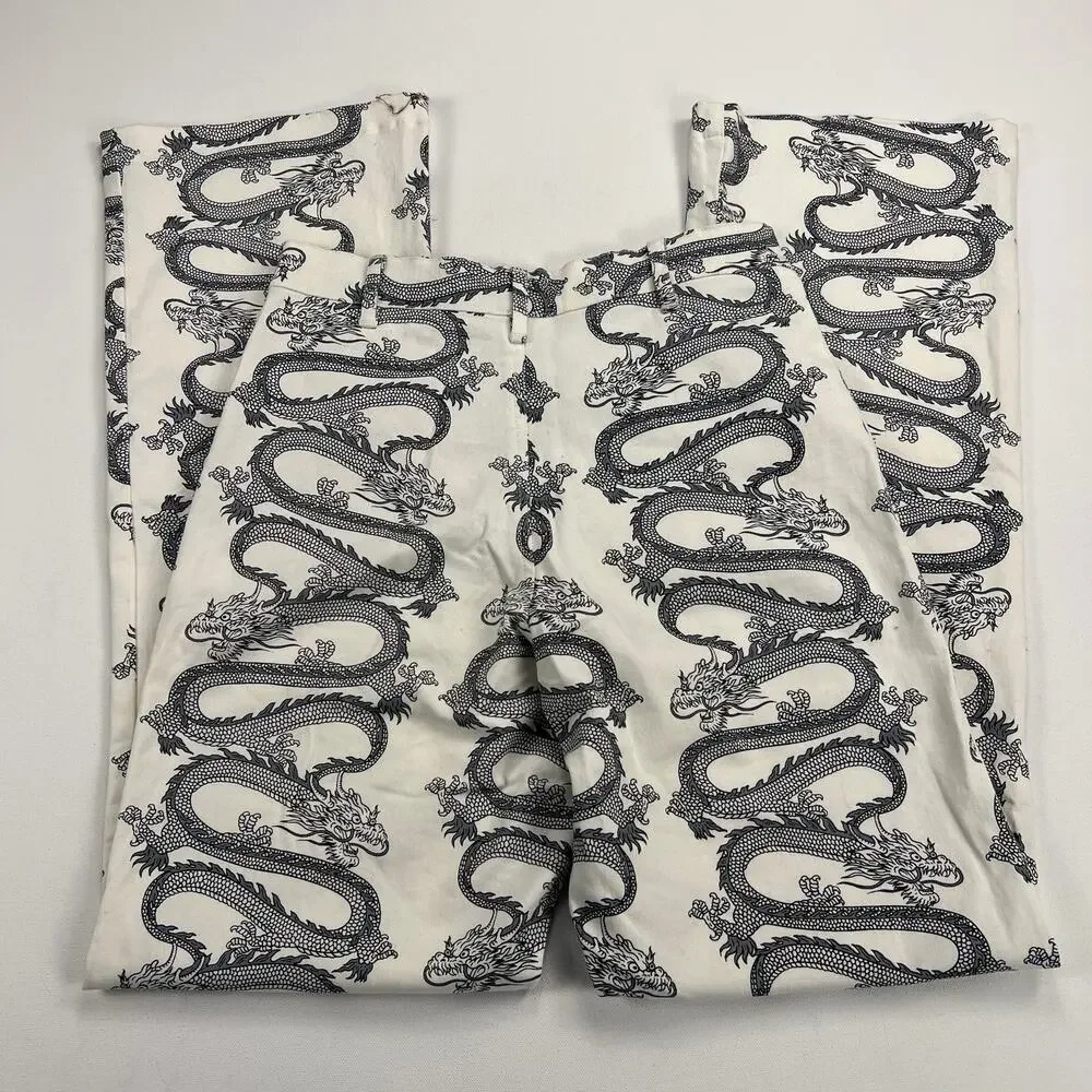 MOTEL Rocks Zoven Trousers Dragon Rope White High Waist 32" Inseam Size M - Picture 10 of 14